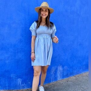 Hill House The Athena Nap Dress Light Blue Glitter Check New Size Extra Small XS